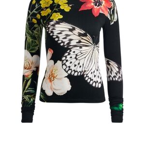 Alice + Olivia Black Floral Butterfly Blouse